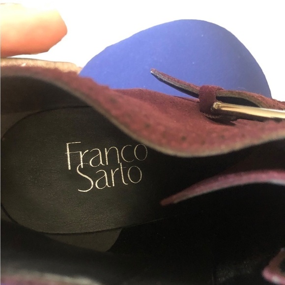 Franco Sarto Arielle Fashion Bootie Sz. 10M Wedge Heel Burgundy Suede Buckle - Picture 9 of 9